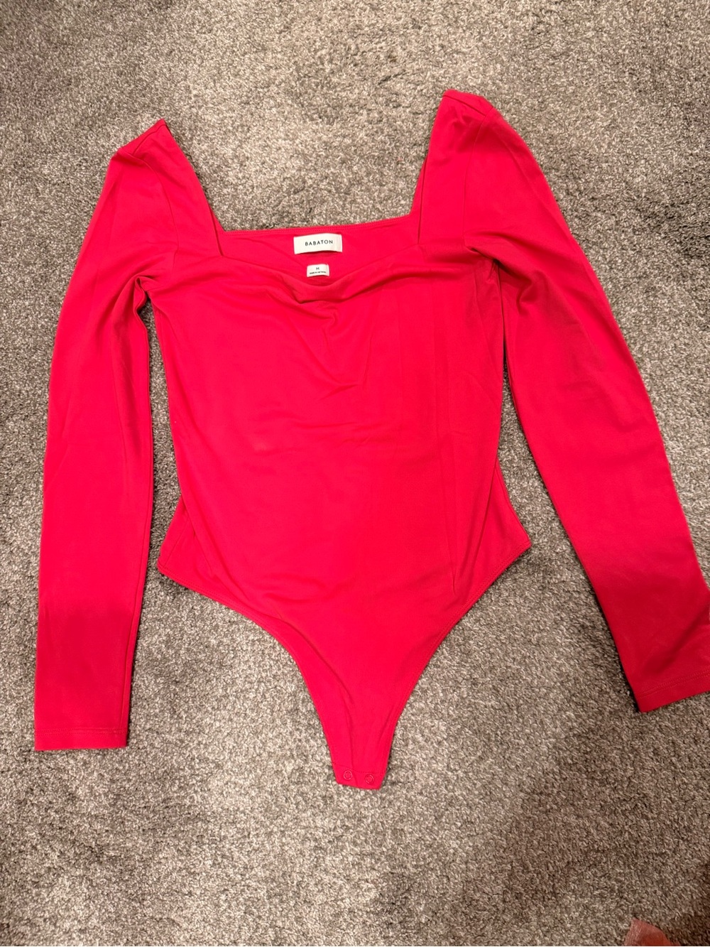 Babaton Neon Pink Long-Sleeve Square-Neck Bodysuit